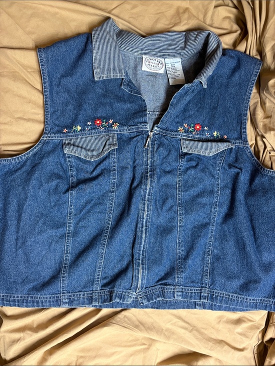 Carolina Blues Other - Vintage Carolina Blues Denim Sleeveless Jacket with Floral Embroidery - Blue